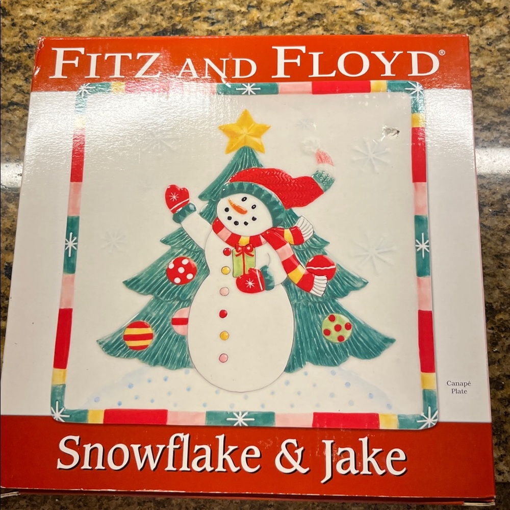 Fitz and Floyd Snowman and Tree Canape Plate